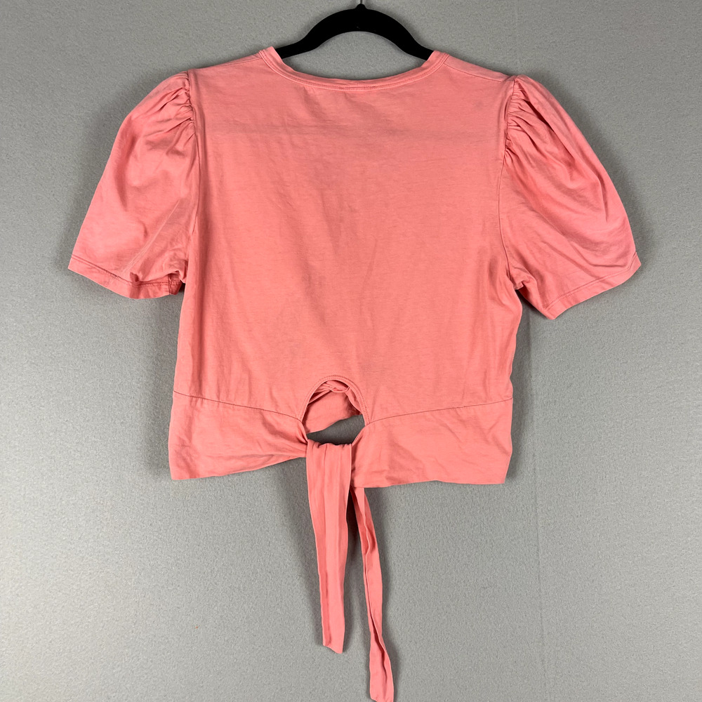 ALC Monica Cropped Top Womens Large Pink Cotton Short Sleeve Back Tie Casual - Picture 12 of 16